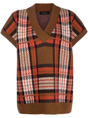 Made in Tomboy V-neck plaid knit top - Brown