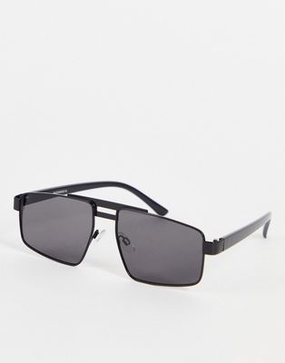 Madein angular aviator sunglasses with bridge detail in black