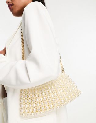 Madein. bridal pearl shoulder bag in cream-White
