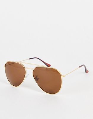 Madein classic aviator sunglasses in gold with brown lens