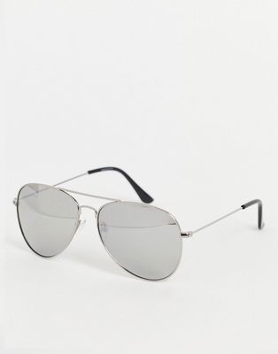 Madein. classic metal frame aviator sunglasses in silver