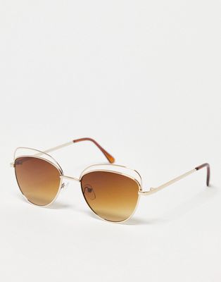 Madein. cut out metal frame cat eye sunglasses in brown