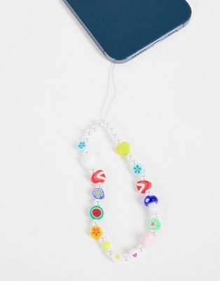 Madein flower and faux pearl phone charm-Multi