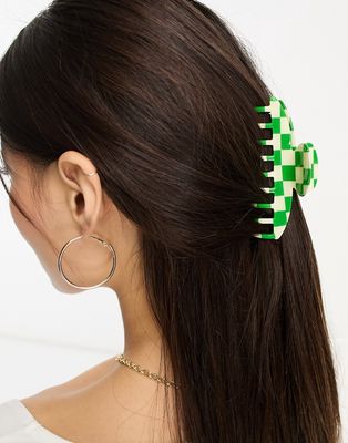 Madein hair claw clip in green checkerboard