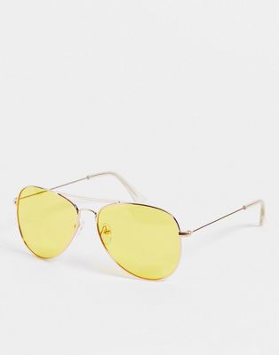 Madein metal frame aviator sunglasses in yellow-Gold