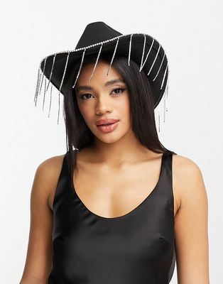 Madein. rhinestone western hat in black
