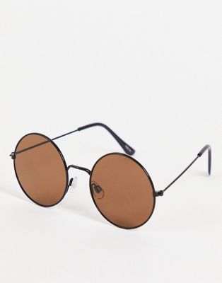 Madein round sunglasses with brown tinted lenses