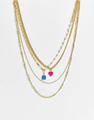 Madein three tier necklace in gold with colored charms