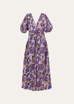 Madeleine Floral-Print Drawstring Poplin Midi Dress