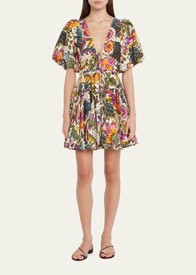 Madeline Puff-Sleeve Printed Mini Dress