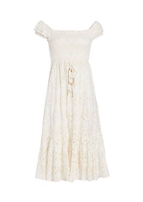 Madeline Silk-Cotton Voile Eylet Midi-Dress
