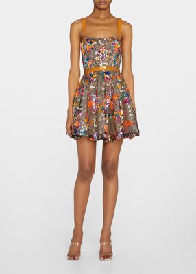 Mademoiselle Floral Sequin Fit-&-Flare Dress