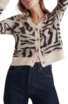 Madewell Abstract Animal Print V-Neck Cardigan in Heather Stout
