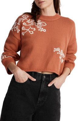 Madewell Adina Floral Embroidered Pullover Sweater in Afterglow Red