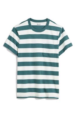 Madewell Allday Stripe Garment Dye Pocket T-Shirt in Calm Forest Stripe