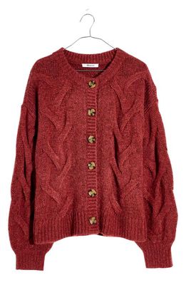 Madewell Ashmont Cable Cardigan Sweater in Heather Tulip