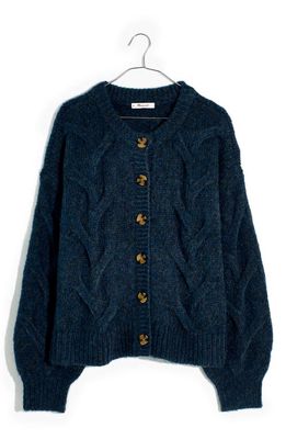 Madewell Ashmont Cable Cardigan Sweater in Hthr Mineral Blue
