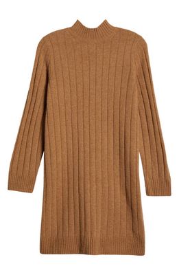 Madewell Bodhi Long Sleeve Wool Blend Rib Sweater Dress in Heather Caramel