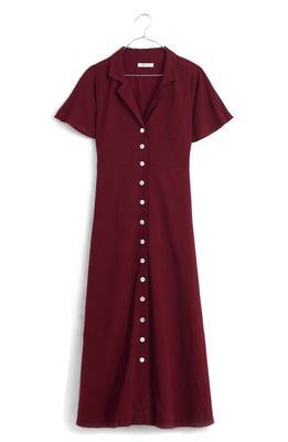 Madewell Button Front Crinkle Cotton Midi Dress in Cabernet