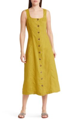 Madewell Button Front Linen Midi Dress in Citrus Lime