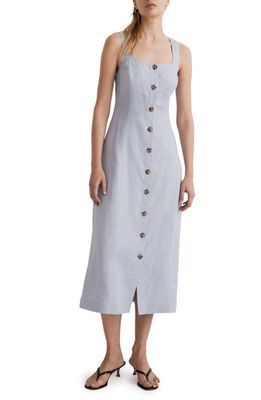 Madewell Button Front Linen Midi Dress in Distant Peri