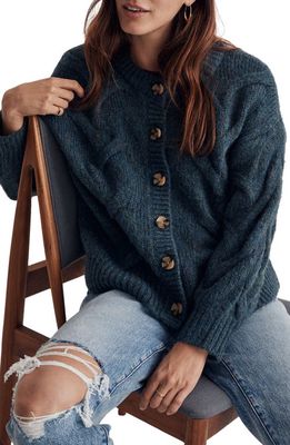 Madewell Cable Ashmont Cardigan in Heather Mineral Blue