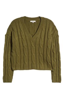 Madewell Cable Knit V-Neck Crop Sweater in Loden