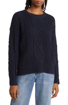 Madewell Cable-Stitch Crewneck Sweater in Deep Indigo