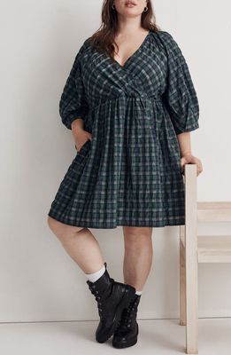 Madewell Check Faux Wrap Dress in Green Party Plaid