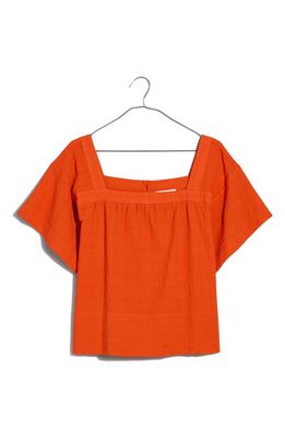 Madewell Check Square Neck Short Sleeve Top in Roasted Squash