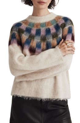 Madewell Checkerboard Fair Isle Oversize Sweater in Heather Ecru