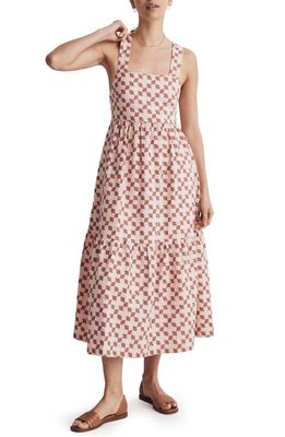 Madewell Cicely Geo Checkerboard Tiered Dress in Pink Oyster