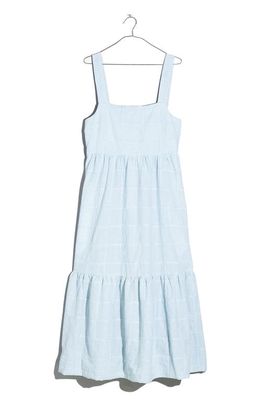 Madewell Cicely Patchwork Tiered Midi Dress in Blue/White