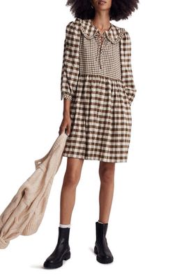Madewell Collared Puff Long Sleeve Gingham Minidress in Golden Spinach