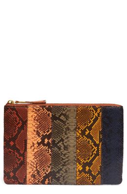 Madewell Colorblock Snake Embossed Leather Pouch Clutch in Rusted Tin Multi