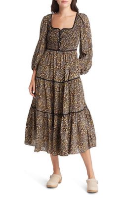 Madewell Cottage Garden Long Sleeve Embroidered Midi Dress in True Black