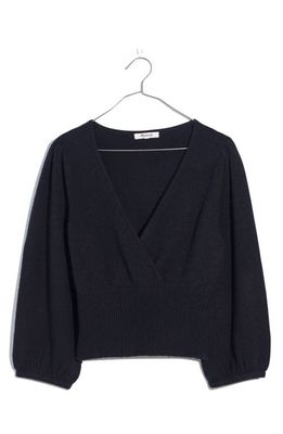 Madewell Coziest Yarn Crop Wrap Sweater in True Black