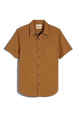 Madewell Crinkle Cotton Perfect Short Sleeve Button-Up Shirt in Burled Wood