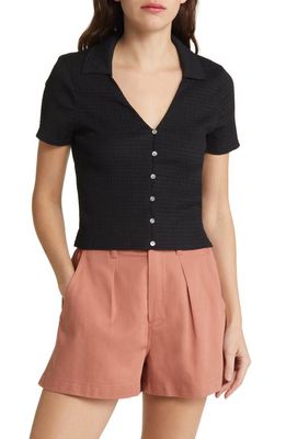 Madewell Crinkled Y-Neck Button-Up Shirt in True Black