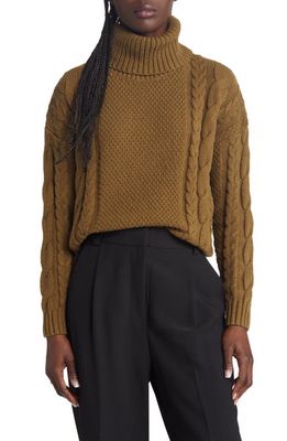 Madewell Crockett Cable Turtleneck Sweater in Golden Spinach