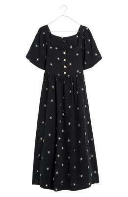 Madewell Daisy Embroidered Lightspun Midi Dress in True Black