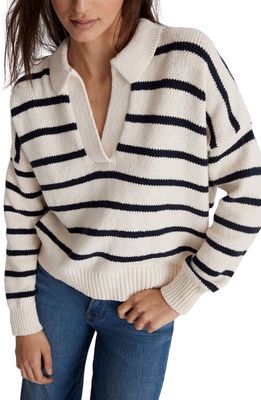 Madewell Dedham Stripe Polo Sweater in Antique Cream
