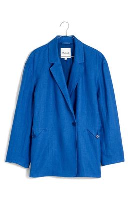 Madewell Double Breasted Crossover Linen Blazer in Bluestone