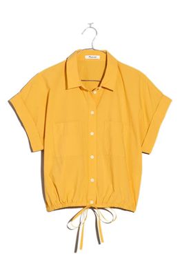 Madewell Drawstring Button-Up Signature Poplin Shirt in Autumn Wheat