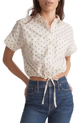 Madewell Drawstring Cotton Crop Button-Up Shirt in Lighthouse