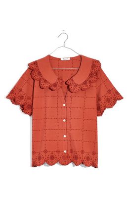 Madewell Embroidered Cotton Eyelet Button-Up Shirt in Weathered Brick