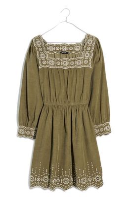 Madewell Embroidered Square Neck Corduroy Minidress in Distant Surplus