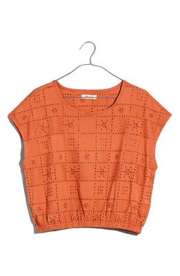 Madewell Eyelet Embroidered Checkerboard Top in Earthen Red