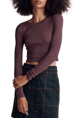 Madewell Fine Ribbed Supercrop Crewneck Long Sleeve T-Shirt in Muted Plum