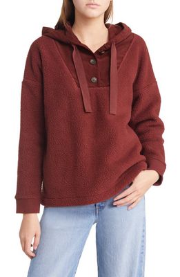 Madewell Fleece Button-Front Hoodie Sweatshirt in Dark Merlot